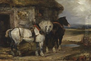Two Farm Horses by a Barn by Eugene Delacroix
