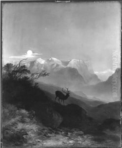 Das Tennengebirge bei Mondschein by Johann Fischbach
