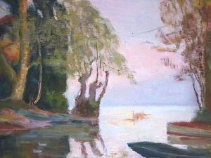 Barques Dans Un Sous-bois Au Bord Du Lac by Alfred Chabloz