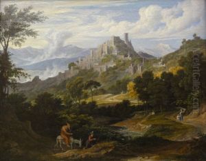 Landschaft bei Olevano mit reitendem Monch