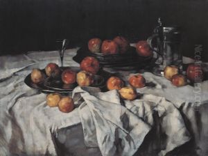 Still Life with Apples, Wine-Glass and Pewter Jug by Carl Schuch