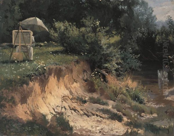 Adolf Lier beim Malen an der Kalter - view 1