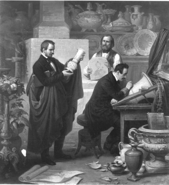 Ein innerer Raum der Porzellanmalereianstalt in Munchen, in welchem der Inspektor und einige Kunstler beschaftigt sind - view 1