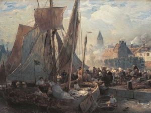 The Fish Market in Ostend by Andreas Achenbach