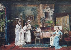 Visite d'une jeune mere by Mihaly Munkacsy