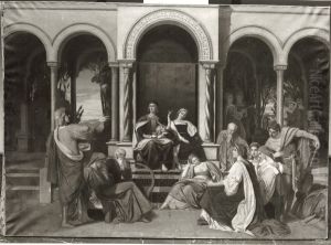 Renaissancegesellschaft im Hof eines Palastes by August Wolf