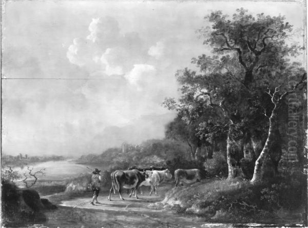 Kuhherde mit Hirt in einer Landschaft - view 1