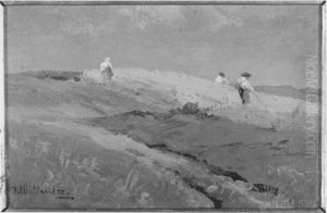 Landschaft mit Bauern im Kornfeld by Josef Willroider