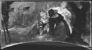 Drei Supraporten, Frauen in Landschaft: Fruhlingslandschaft mit drei Frauen by Raffael Schuster-Woldan