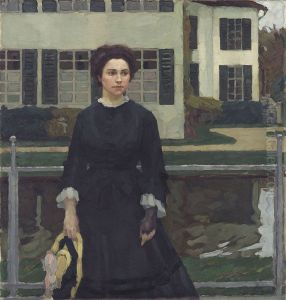 Frieda Blell vor dem Schloss Planegg (Frau Putz im Garten) by Leo Putz