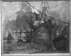Rotes Schiff im Hafen Rotes Schiff im Hafen