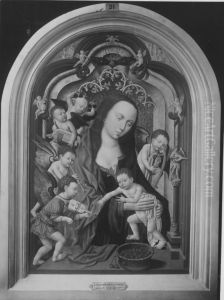 Maria mit Kind und musizierenden Engeln by Jacob Cornelisz Van Oostsanen