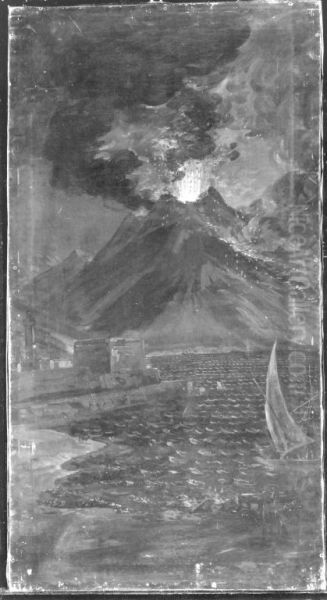 Neapel mit Feuer speiendem Vesuv - view 1