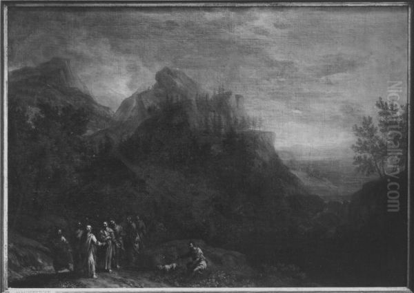 Ideale Gebirgslandschaft mit Christus und Jungern - view 1