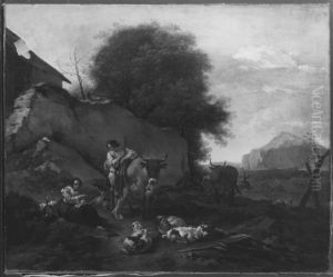 Landscape with cattle and shepherds by Abraham Begeyn