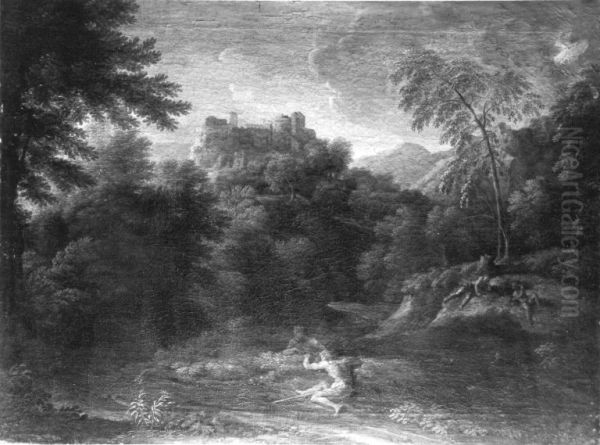 Klassische Landschaft mit vier ruhenden Figuren - view 1