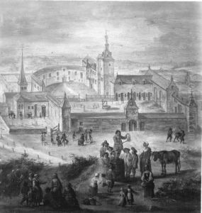 Marktschreier vor einer Kirche by Johannes Lingelbach