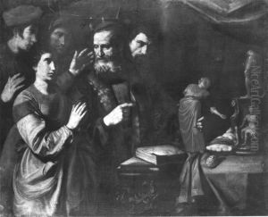 Die hl. Katharina soll zum Gotzendienst zuruckkehren by Bartolomeo Manfredi