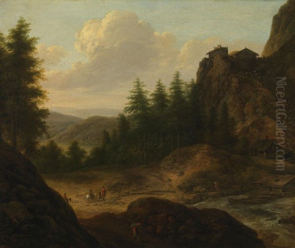 Mountain landscape with riders - view 1
