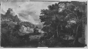 Gebirgslandschaft mit Waldweg by Gillis van Coninxloo