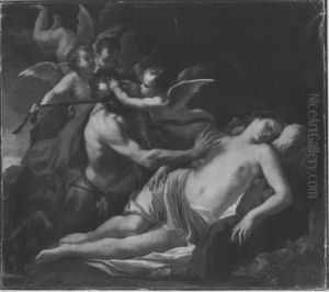 Nymphe und Satyr by Francesco Albani