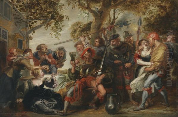 Marauding soldiers with harlots - view 1