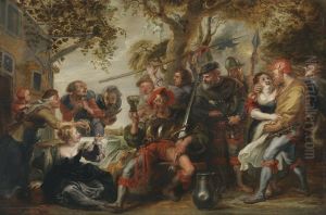 Marauding soldiers with harlots by Simon de Vos