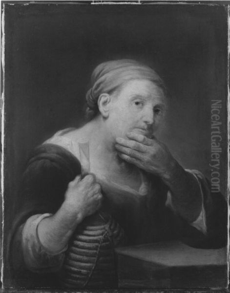 The old woman with a wine bottle - view 1