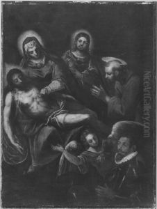 Beweinung Christi mit den hll. Johannes, Franziskus und einem Stifter by Domenico Tintoretto
