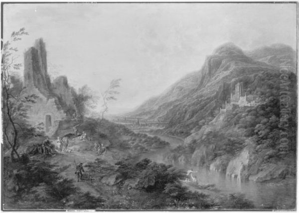 Flusslandschaft mit Ruinen - view 1