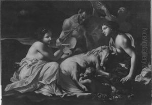 Jupiter als Kind, von der Ziege Amalthea genahrt by Carlo Cignani