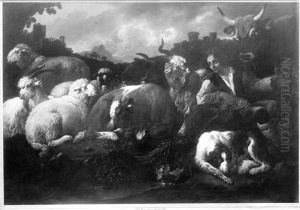 Ruhende Herde mit Hirten by Philipp Peter Roos