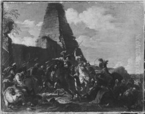 Reiterkampf gegen Orientalen vor einer Pyramide by Jacques Courtois