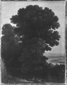 Abendlandschaft mit dichter Baumgruppe Abendlandschaft mit dichter Baumgruppe
