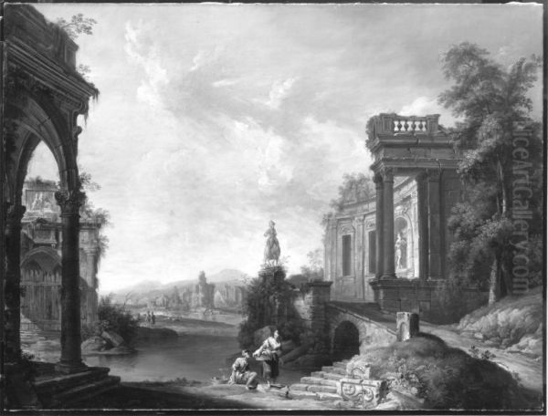 Flusslandschaft mit Ruinen - view 1