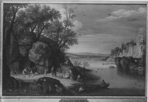Flusslandschaft mit Staffage Flusslandschaft mit Staffage