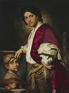 Portrait of a young painter with a portrait of a boy Portrait of a young painter with a portrait of a boy