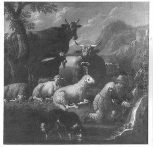 Landschaft mit Vieh und Hirt Landschaft mit Vieh und Hirt
