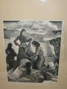 Wayside Laundry, Woodcut by Tom Chadwick