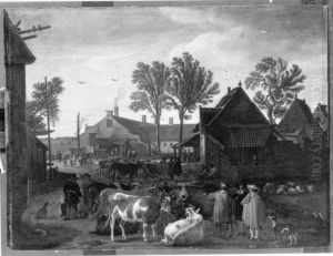 Cattle market in the hamlet Backersdorp near Vlissingen by Cornelis Saftleven