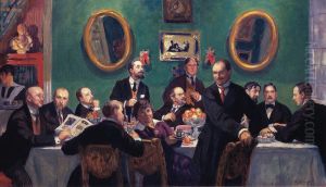 Gruppovoj portret hudoznikov obsestva <<Mir iskusstva>> by Boris Kustodiev