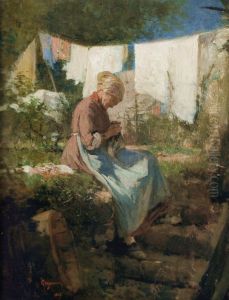 Batrana carpind by Nicolae Grigorescu