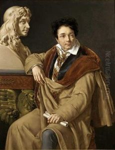 Portrait of a man with the a bust of Moliere in the background