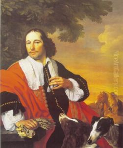 Portrait of a Man with his Dogs by Bartholomeus Van Der Helst
