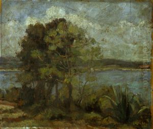 Broni o Paesaggio con alberi e mare by Enrico Fonda