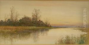 View Of A Marsh At Low Tide.