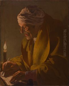 Old Man Writing by Candlelight by Hendrick Ter Brugghen