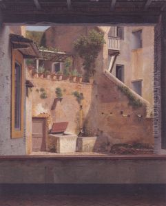 Udsigt gennem et vindue til en gard i Rom by Christoffer Wilhelm Eckersberg