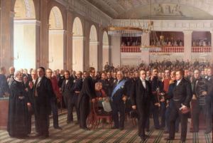 Den Grundlovgivende Rigsforsamlings forste mode i Rigsdalen pa Christiansborg Slot 1848