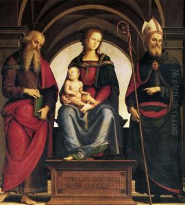 Madonna enthroned with child and Saints John the Evangelist and Augustine by Pietro Vannucci Perugino